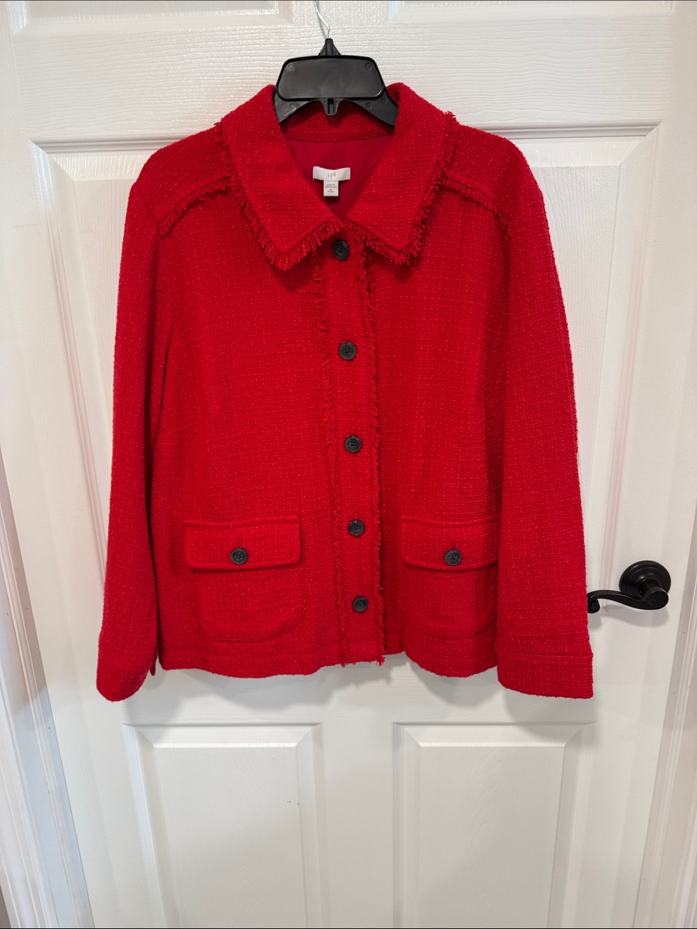 J. Jill Red Bouclé Button-Front Jacket/Blazer